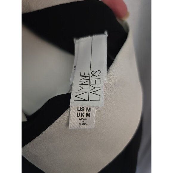 Women's Wynne Layers Black White Sheer Tuexdo Button Shirt Long Sleeve Top M - Picture 6 of 7